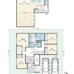 土地171㎡超、建物136㎡超の4LDK。2階リビング設計、並列駐車2台。開放感あふれる住まい。 (間取)
