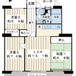 明るい南西向き3LDK。南面に居室が3室ある、開放感ある間取り。 (間取)