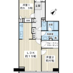 69.50㎡のゆとりある2LDK。南東向き4階で明るい室内。ウォークインクローゼットなど収納が充実しています。 (間取)