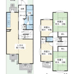 94.48㎡の4LDK。専用庭付き。1階にLDKと水回り、2階に4つの居室が配置された、暮らしやすい間取りです。 (間取)