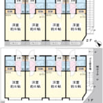 1Kｘ8戸。居室専有面積16.12㎡～16.50㎡。土地約32.44坪。南東南西角地。 (間取)
