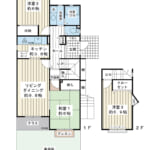 3階建ての1、2階メゾネット。専用庭29.6㎡あり。85.39㎡の角部屋。全室6上以上の3LDK。 (間取)