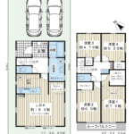 間取りは4LDKにフリースペースとロフトを備えたゆとりの設計。駐車場は2台分(車種による制限有)を確保しています。永く安心して暮らせる「長期優良住宅」認定物件です。 (間取) 間取りは4LDKにフリースペースとロフトを備えたゆとりの設計。駐車場は2台分(車種による制限有)を確保しています。永く安心して暮らせる「長期優良住宅」認定物件です。 (間取)