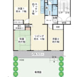 専有面積77.68㎡、南向き。42.19㎡の専用庭を利用できる1階住戸。ガーデニングも楽しめます。 (間取) 専有面積77.68㎡、南向き。42.19㎡の専用庭を利用できる1階住戸。ガーデニングも楽しめます。 (間取)