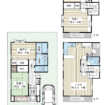 20帖超の広々とした2階リビングが魅力。全室6.1帖以上の個室を確保した、ゆとりある3階建て住宅。 (間取)