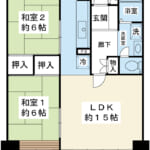 南東向き7階部分、陽当たり良好な2LDK。約15帖の広々としたLDKでゆとりある暮らしを しませんか。 (間取)
