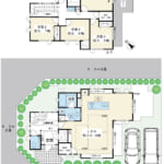 約30帖の広々としたLDKが魅力の間取り。敷地は陽当りや通風を確保しやすい開放的な三方角地です。 (間取) 約30帖の広々としたLDKが魅力の間取り。敷地は陽当りや通風を確保しやすい開放的な三方角地です。 (間取)