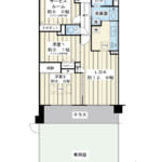 専有面積65.66㎡の2SLDK角部屋。テラスと専用庭が付いた、階下への音を気にせず暮らせる1階住戸。 (間取) 専有面積65.66㎡の2SLDK角部屋。テラスと専用庭が付いた、階下への音を気にせず暮らせる1階住戸。 (間取)
