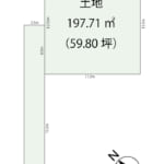 間口約2.5m、奥行き約19.2mの路地状部分を有する旗竿地。道路からの視線を遮りやすい形状です。 (間取) 間口約2.5m、奥行き約19.2mの路地状部分を有する旗竿地。道路からの視線を遮りやすい形状です。 (間取)