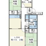 74.38㎡の3LDK。5階建て4階部分・南東向きにつき陽当り良好。月額賃料12万円で稼働中の投資用物件。 (間取)
